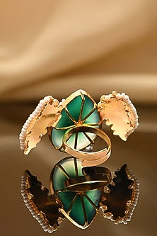 Gold Plated Green Agate & Kundan Polki Ring