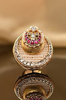 Gold Plated Kundan Polki & Hydro Ruby Ring