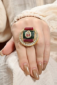 Gold Plated Kundan Polki & Hydro Ruby Ring