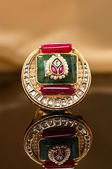 Gold Plated Kundan Polki & Hydro Ruby Ring