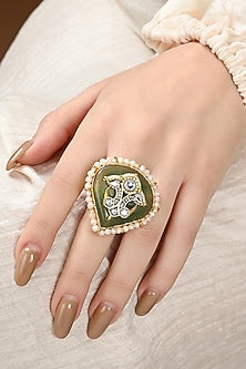Gold Plated Kundan Polki & Green Jade Ring