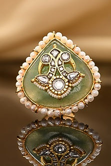 Gold Plated Kundan Polki & Green Jade Ring