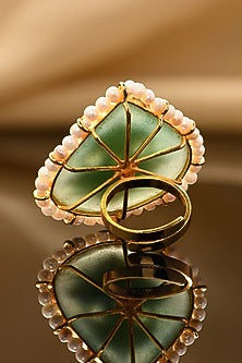 Gold Plated Kundan Polki & Green Jade Ring