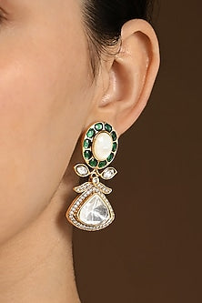Gold Plated Kundan Polki & Hydro Emerald Stud Earrings