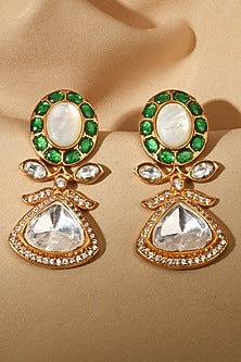 Gold Plated Kundan Polki & Hydro Emerald Stud Earrings