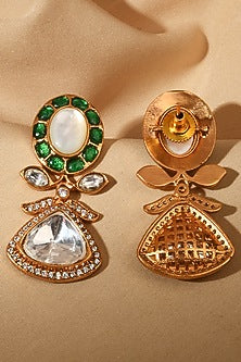 Gold Plated Kundan Polki & Hydro Emerald Stud Earrings