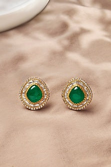 Gold Plated Kundan Polki & Hydro Emerald Stud Earrings
