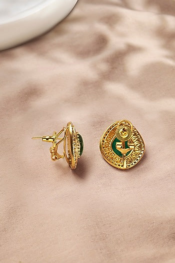 Gold Plated Kundan Polki & Hydro Emerald Stud Earrings