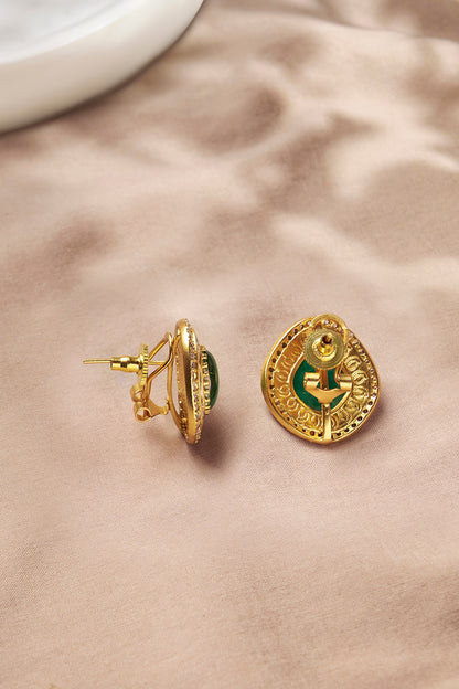 Gold Plated Kundan Polki & Hydro Emerald Stud Earrings
