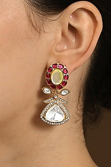 Gold Plated Kundan Polki & Ruby Stud Earrings