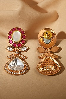 Gold Plated Kundan Polki & Ruby Stud Earrings