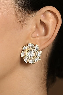 Gold Plated Kundan Polki Stud Earrings