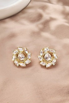 Gold Plated Kundan Polki Stud Earrings
