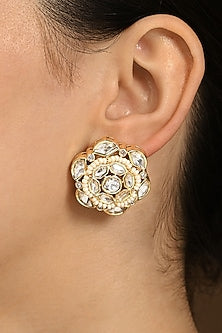 Gold Plated Kundan Polki Stud Earrings