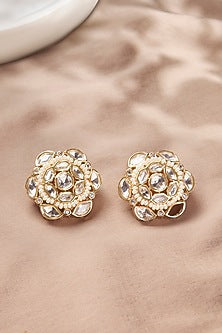 Gold Plated Kundan Polki Stud Earrings