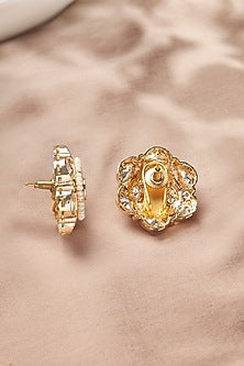Gold Plated Kundan Polki Stud Earrings