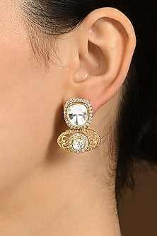 Gold Plated Kundan Polki Stud Earrings