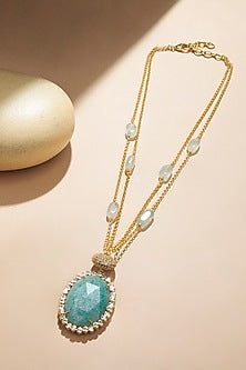 Gold Plated Kundan Polki & Green Agate Chain Necklace