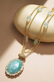 Gold Plated Kundan Polki & Green Agate Chain Necklace