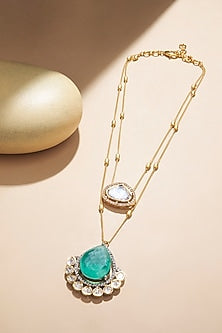 Gold Plated Kundan Polki & Hydro Emerald Chain Necklace