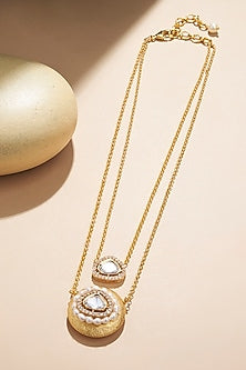 Gold Plated Kundan Polki & Pearl Chain Necklace