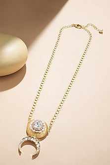 Gold Plated Kundan Polki & Pearl Crescent Chain Necklace