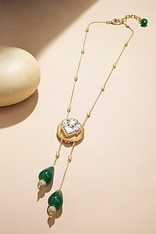 Gold Plated Kundan Polki & Pearl Tassel Chain Necklace