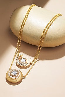Gold Plated Kundan Polki & Freshwater Pearl Chain Necklace
