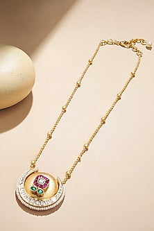 Gold Plated Kundan Polki & Freshwater Pearl Chain Necklace