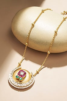 Gold Plated Kundan Polki & Freshwater Pearl Chain Necklace