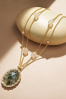 Gold Plated Kundan Polki & Green Jade Chain Necklace