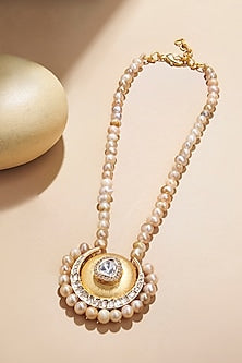 Gold Plated Kundan Polki & Freshwater Pearl Necklace