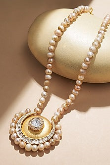 Gold Plated Kundan Polki & Freshwater Pearl Necklace