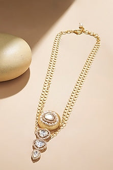 Gold Plated Kundan Polki & Freshwater Pearl Chain Necklace