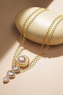 Gold Plated Kundan Polki & Freshwater Pearl Chain Necklace