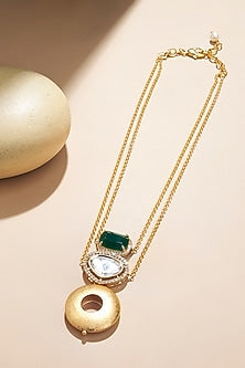 Gold Plated Kundan Polki & Hydro Emerald Chain Necklace