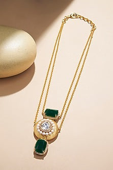 Gold Plated Kundan Polki & Hydro Emerald Chain Necklace
