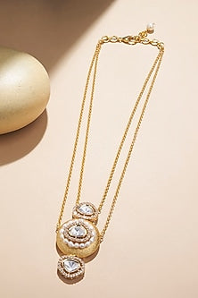 Gold Plated Kundan Polki & Freshwater Pearl Chain Necklace