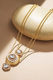 Gold Plated Kundan Polki & Freshwater Pearl Chain Necklace