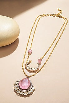 Gold Plated Kundan Polki & Hydro Pink Sapphire Chain Necklace