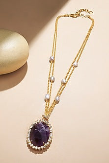 Gold Plated Kundan Polki & Amethyst Chain Necklace
