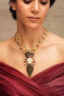 Gold Finish Black Stone Necklace