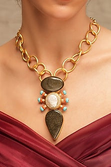 Gold Finish Black Stone Necklace