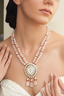 Gold Finish Kundan Polki & Pink Beaded Necklace