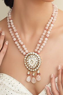 Gold Finish Kundan Polki & Pink Beaded Necklace