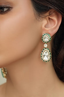 Gold Finish Kundan Polki Dangler Earrings