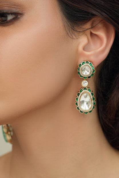 Gold Finish Kundan Polki Dangler Earrings