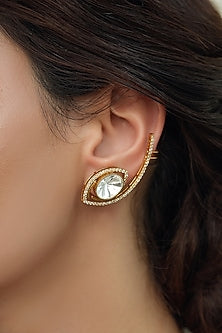 Gold Finish Kundan Polki Cuff Earrings