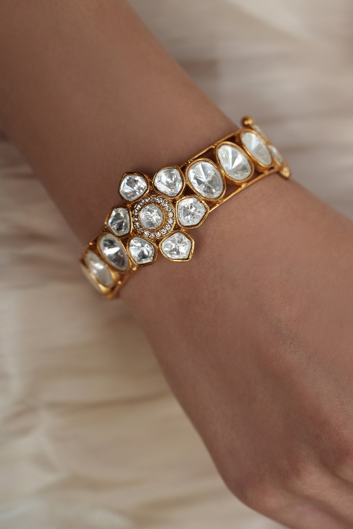 Gold Finish Kundan Polki Bracelet