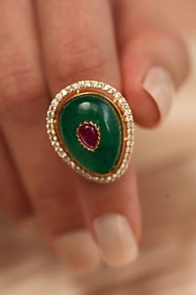 Gold Finish Kundan Polki Ring